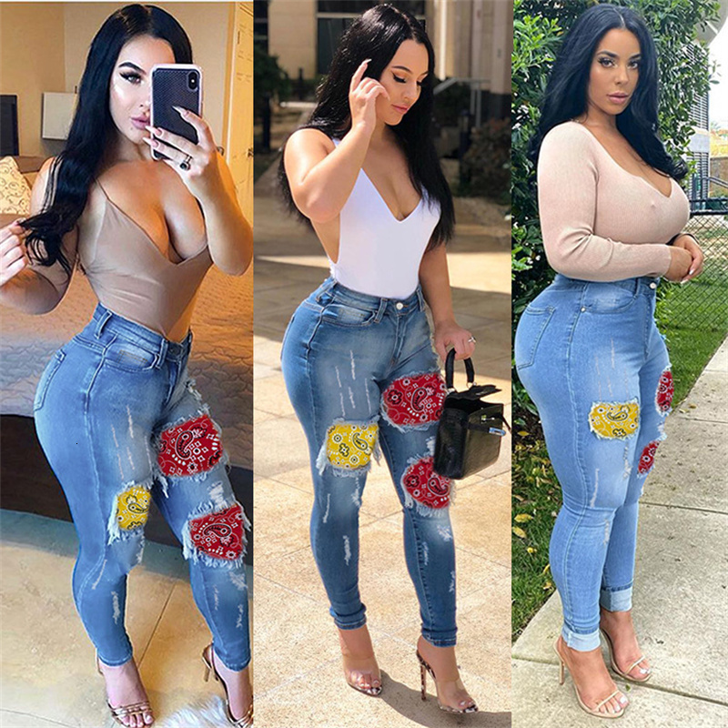 

Women s Jeans Fashion Ripped Stitching Street Trendy Skinny Denim Pencil Pants Casual Trousers S 3XL Drop 221206, Blue