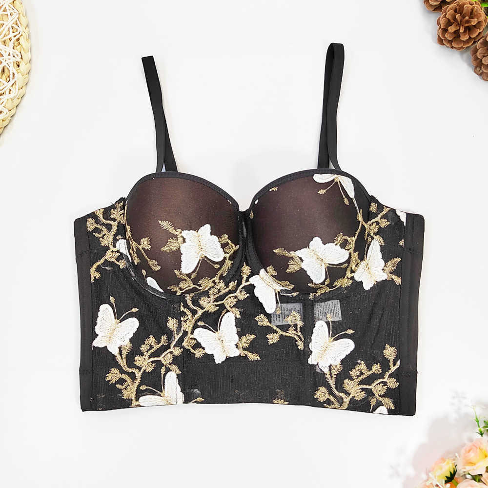 

Stereoscopic butterfly embroidery suspender semi transparent sexy bra talent live broadcast gauze bra, Pink9