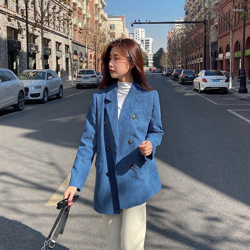 

Women' Suits Double Breasted Retro Thick Corduroy Blazer Long Sleeve Office Lady Blazers 2022 Women Outerwear Loose Suit Jacket Coats E841