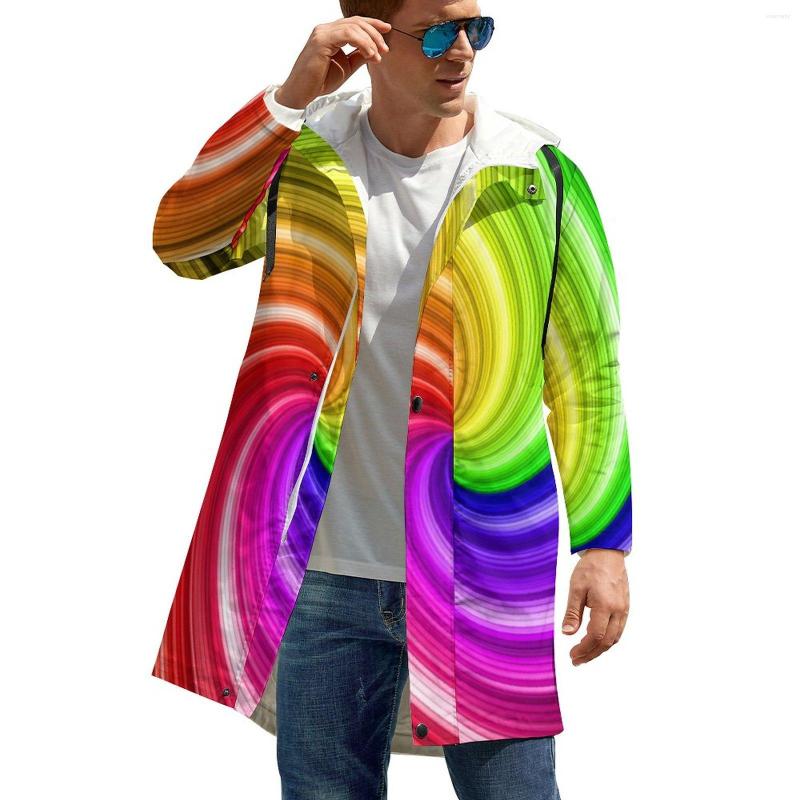 

Men' Trench Coats Rainbow Swirl Art Colorful Tie Dye Long Casual Windbreakers Men Graphic Modern Windproof Autumn Jackets Plus Size 5XL, Style-2