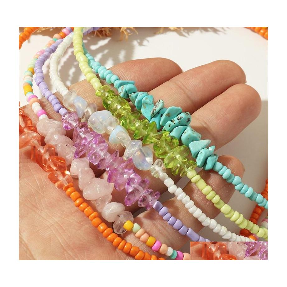 

Chokers Bohemian Handmade Bead Chain Necklace Vintage Irregar Crystal Stone Choker For Women Retro Collar Party Jewelry C3 Drop Deli Dhdtx