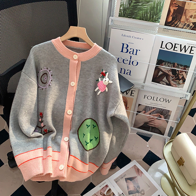 

Women  Knits Tees High Quality Autumn Winter Sweet O Neck Sweaters Coats Long Sleeve Women Girls Knitted Cardigans 221206, Gray