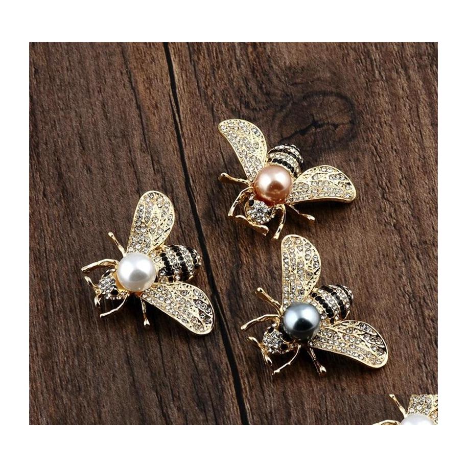 

Pins Brooches Clear Crystal Pearl Bee Brooches For Women Unisex Insect Brooch Pins Cute Small Badges Fashion Dress Coat Accessories Dhznf