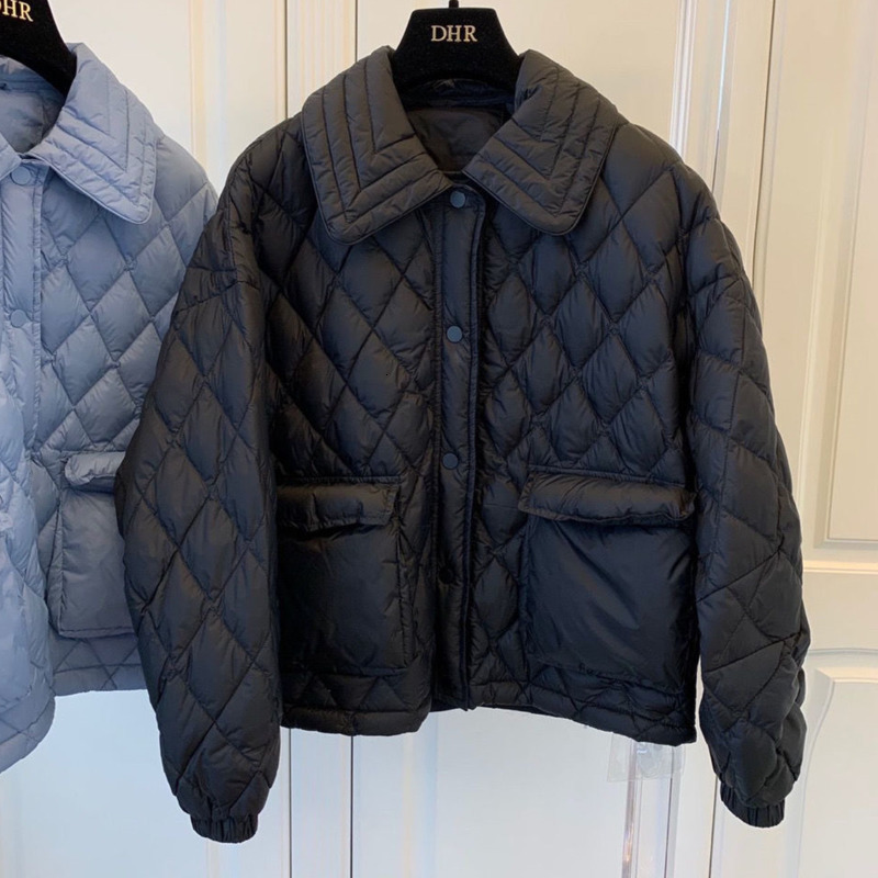 

Women s Down Parkas Winter Jacket Women Lapel Diamond Lattice Light And Thin Short Thickened Warm Korean Fashionable Internet Celebrity Coat 221206, Black