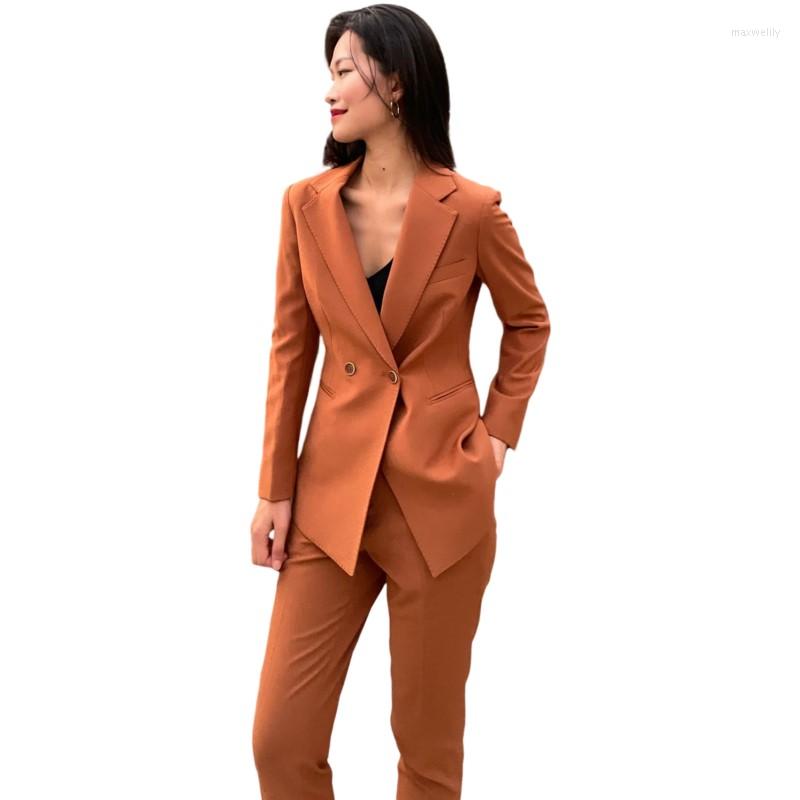 

Women' Two Piece Pants Autumn Temperament Senior Commuter Professional Suit Jacket Collocation Conjuntos De Mujer Elegante Dos Piezas, Coffee
