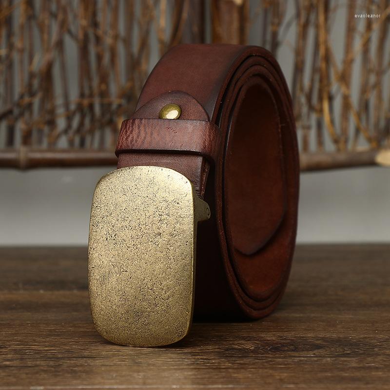 

Belts 3.8CM Fashion Men's Belt Top Natural Cowskin Genuine Leather Smooth Copper Buckle Men Vintage Suitable For Jeans Casual, Black