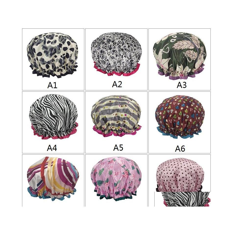 

Ear Muffs 34 Styles Mtipattern Thick Women Shower Satin Hats Ear Muffs Colorf Bath Showers Caps Hair Er Double Waterproof Bathing Ca Dhzxh, Multi