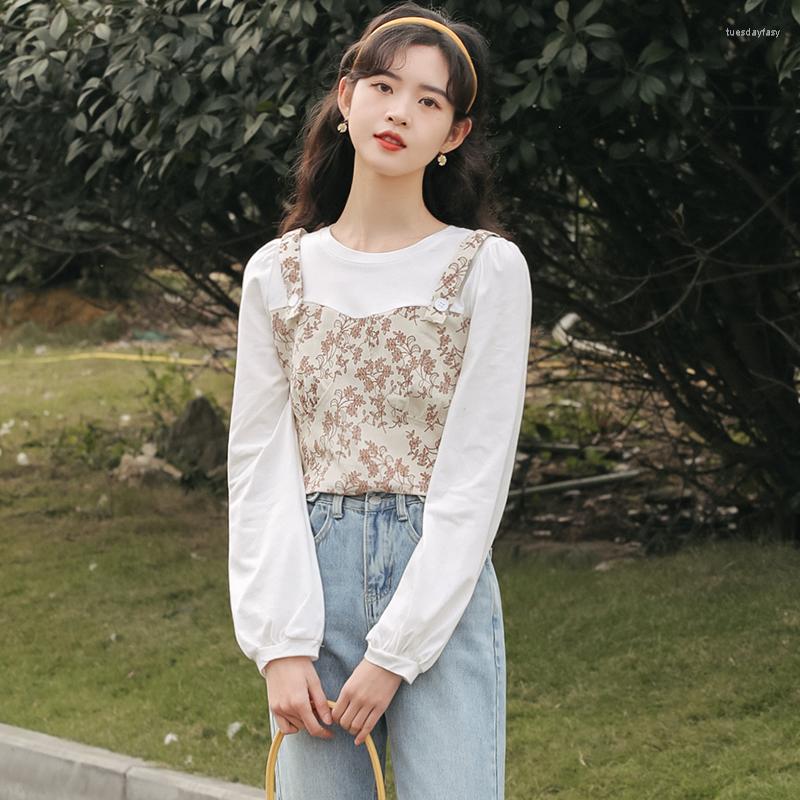 

Women' Blouses Film/spring Long-sleeve Condole To Take Off Two Splicing Printing Round Collar Shirt T-shirt Girl, Mixed color