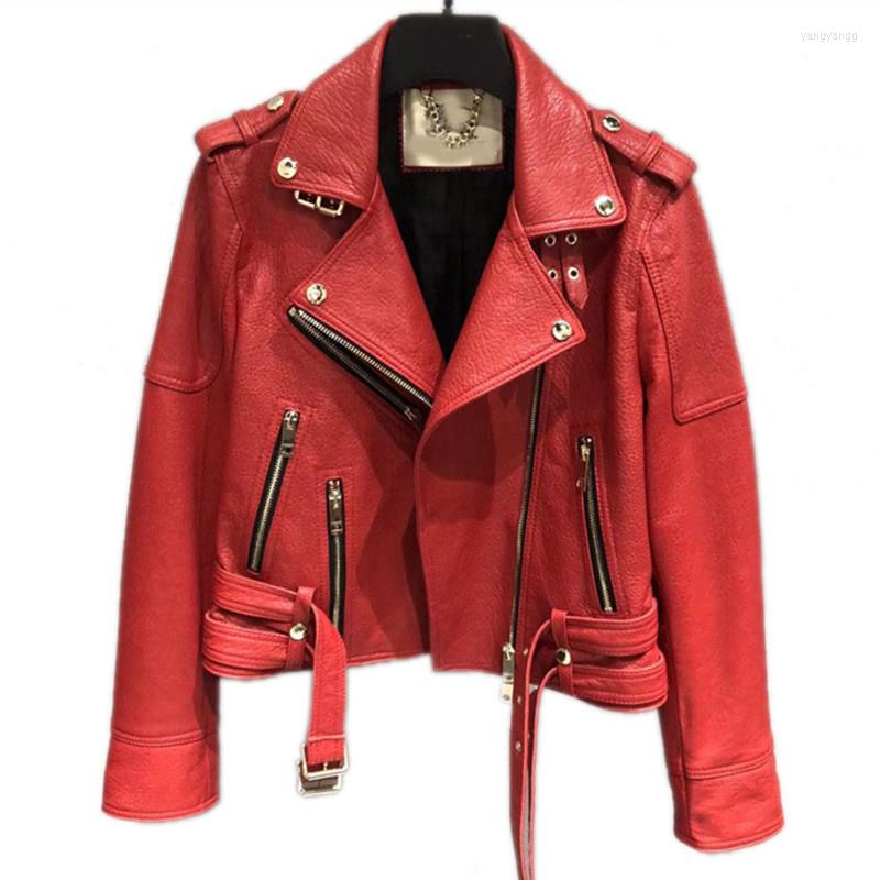 

Women' Leather 2022 Autumn Winter Real Sheepskin Short Jacket Designer Women' Geniune Coat Motorcycle Outwear, Beige