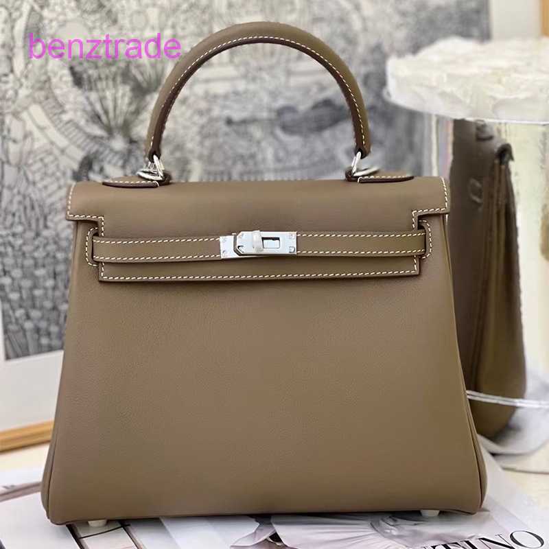 

Herme Kely bags for women online shop 2022 sw leather fashionable one shoulder diagonal cross portable calf lo button women's casual small square, Rice silver button
