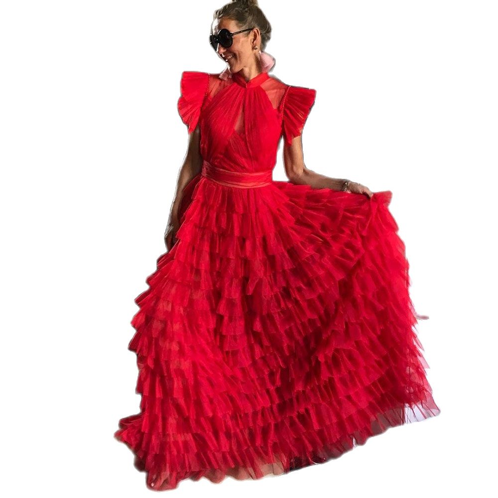 

2023 Classic Sweep Train Evening Dresses High Neck Sleeveless Custom Made Tulle Floor Length Party Gowns Plus Size, Lavender