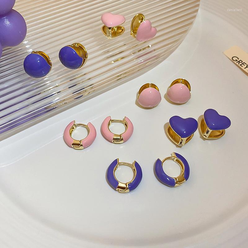 

Backs Earrings 2022 Fashion Clip Resin Classic Round Women Korean Flower Blue Purple Oil Dripping Love Simple Female Jewelry