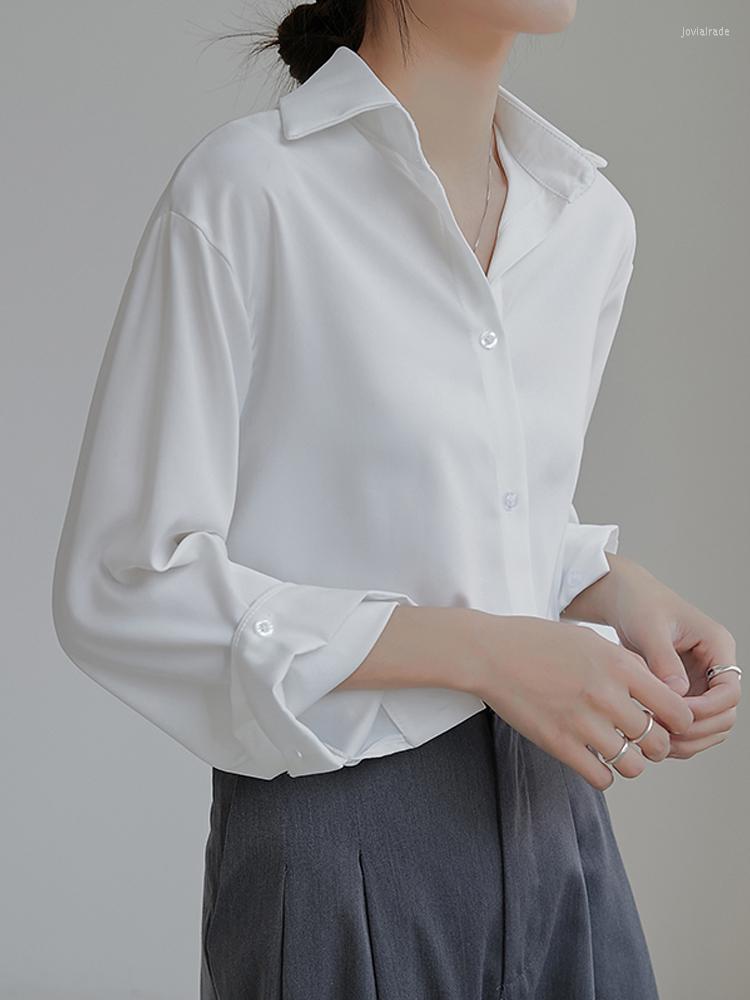 

Women' Blouses Solid White Korean Fashion Long-sleeve Shirt Women Elegant Office Lady Anti-wrinkle Three-quarter Sleeve Camisas De Mujer