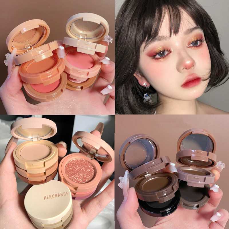 

Highlight Rouge Makeup Brighten Silkworm Eyeshadow Palette Blush Contour Palette Matte Face Glitter Pigment Hairline Brow Powder, 01-highlighter blush