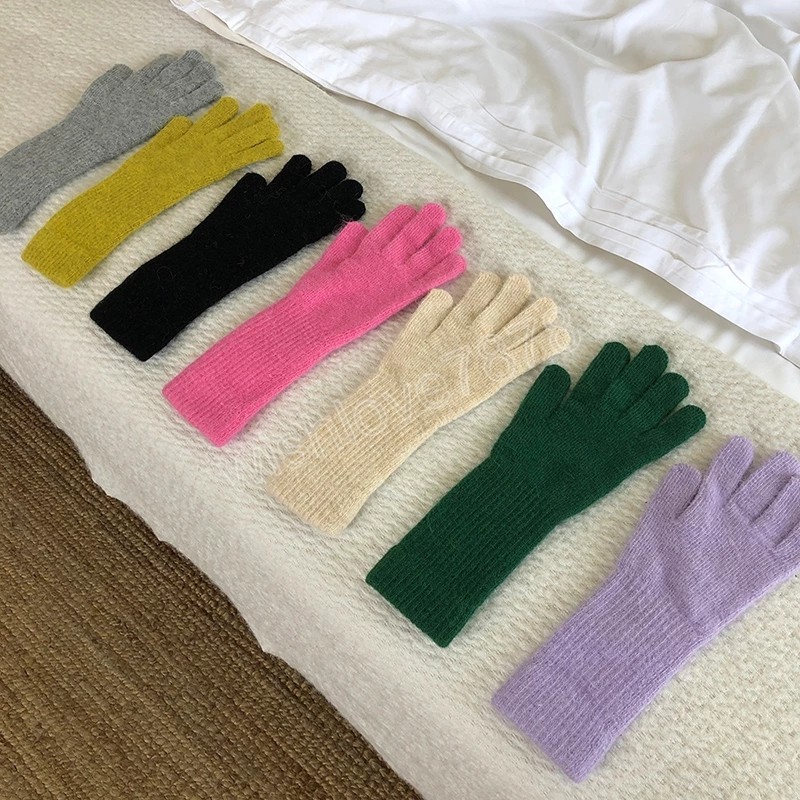 

Female High Elastic Full Fingers Gloves Faux Rabbit Wool Gloves Women Winter Mittens Solid Color Thicken Warm Glove