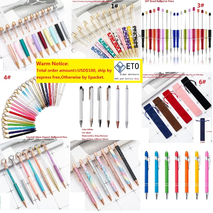 

Sublimation Creative DIY Big Empty Tube Ballpoint Pens Metal Pen Self-filling Floating Glitter Dried Flower Crystal Pen Student Writing Bead Velvet BAG, Mix colors