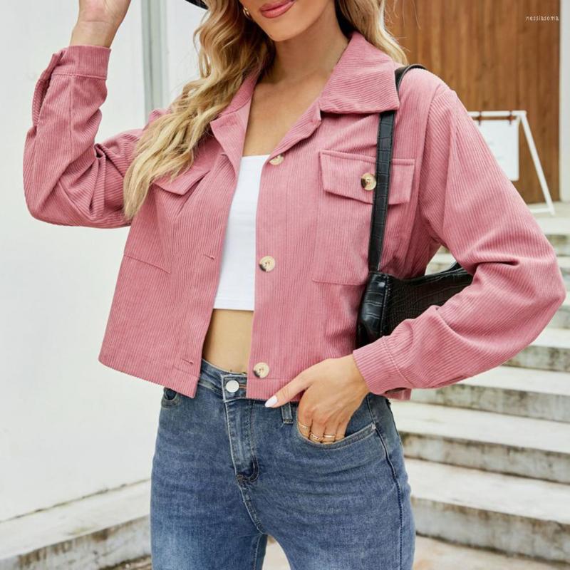 

Women' Jackets Lady Jacket Chic Flap Pockets Warm Women Coat Soft Turn-down Collar Autumn For Work, Black