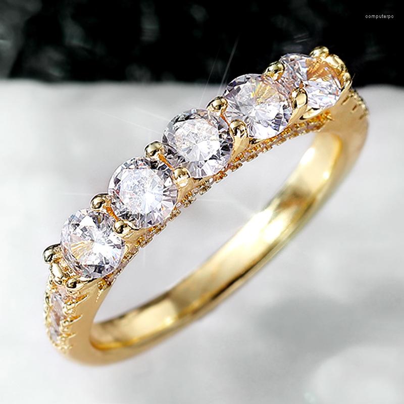 

Wedding Rings Vintage Female White Round Zircon Ring Dainty Yellow Gold Color For Women Luxury Stone Engagement