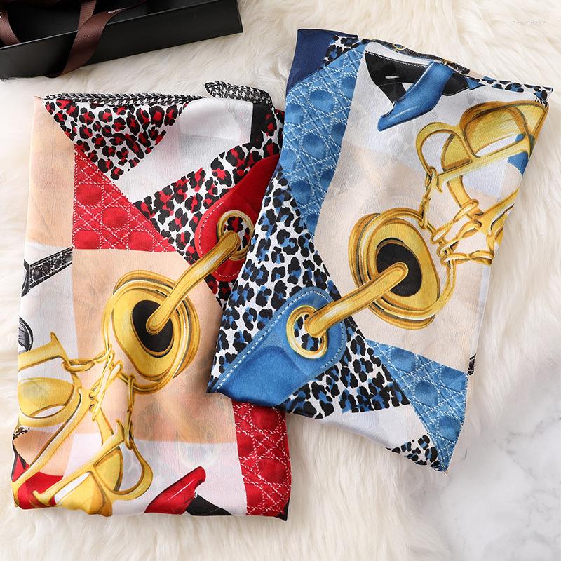 

Scarves 2022 Fashion Wild Leather Buckle Leopard Print Female Outside Holiday Silk Scarf Beach Towel Long
