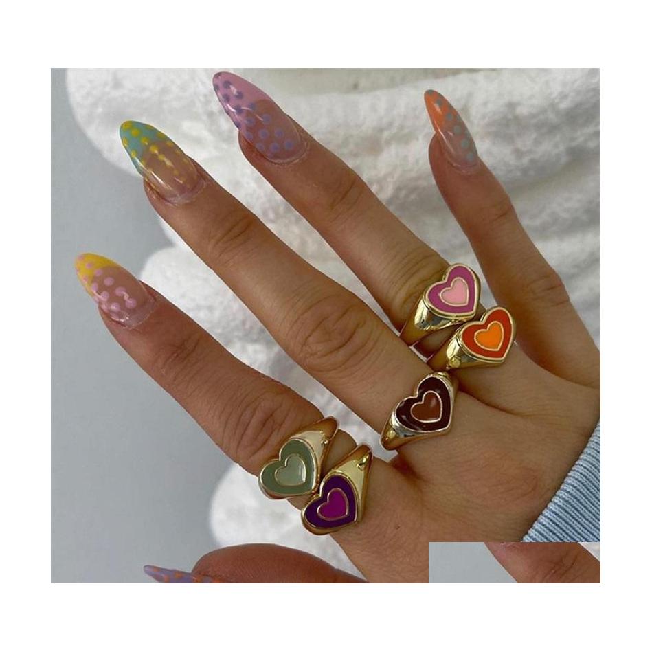 

Band Rings Ring Instagram Vintage Style Double Layer Cute Colourf Love Heart Rings For Women Girls Jewelry Accessories Gift C3 Drop D Dh6Cm