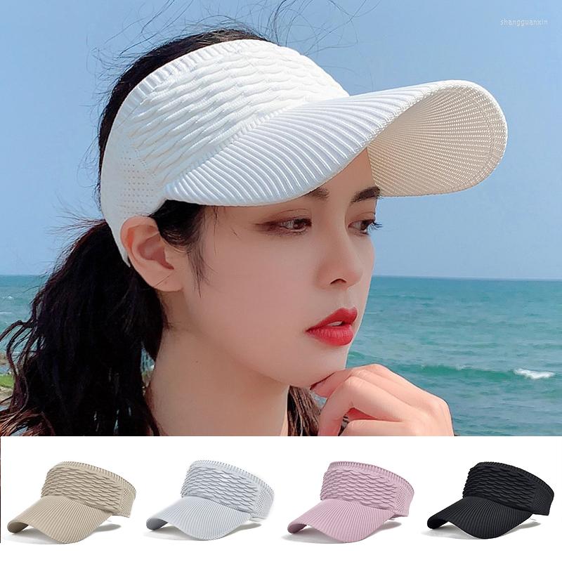 

Berets Outdoor Empty Top Hat Breathable Sports Cap Elastic Cycling Visors Hats Women Baseball Caps Long Visor Brim Sun Wholesale, White