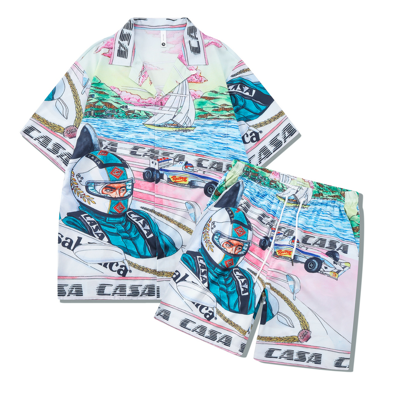 

Full Printed Holiday Beach Set Vintage Shirts and Shorts Men Women