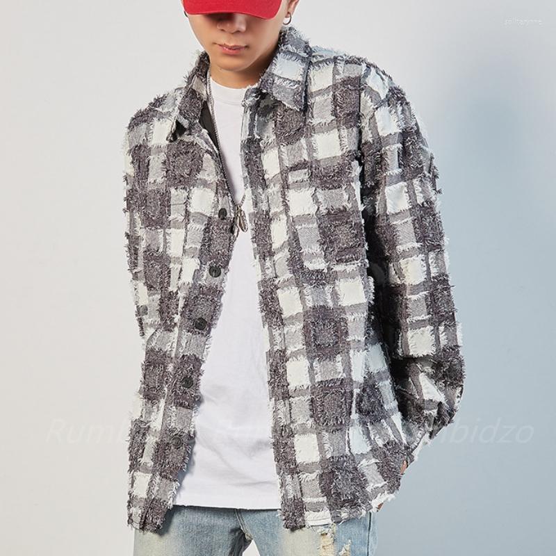 

Men's Dress Shirts For Male Fashion Lattice Tassel Shirt Oversized Loose Winte Autumn Cotton High Qulaity Coat Female Tops, Blue
