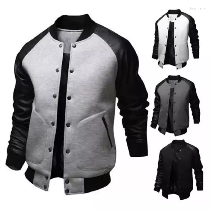 

Men' Jackets 2022 Winter -Selling Men' Baseball Jacket Big Pockets And Leather Sleeves Casual Sports Stand-up Collar, Dark grey