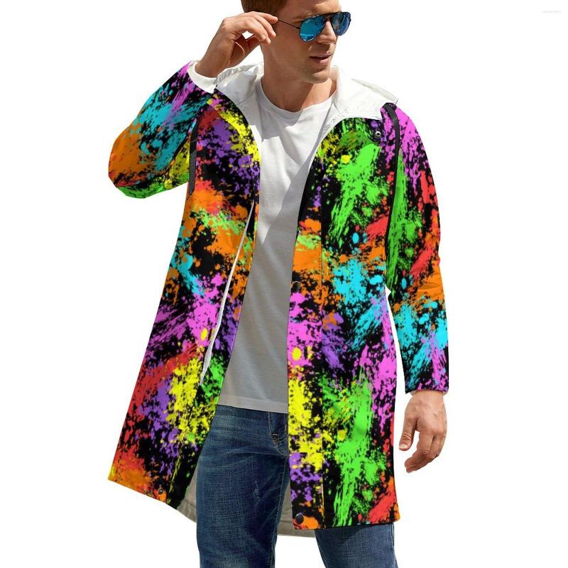 

Men' Trench Coats Retro Paint Splash Autumn Casual Jackets Colorful Print Loose Custom Long Straight Windbreak Birthday Gift, Style-12