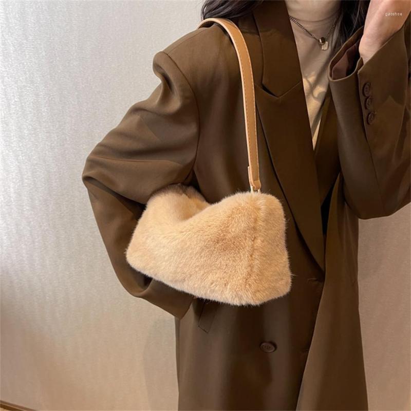 

Evening Bags High Quality Women's Fur Totes Bag Warm Soft Plush Shoulder 2022 Winter Short Handle Female Purses And Handbags Cute, Apricot bag