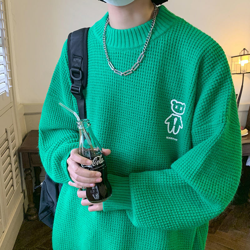 

Men's Sweaters Privathinker Autumn Winter Sweater Mock Neck Waffle Bear Graphic Male Knitted Pullovers Casual Harajuku Clothing 221206, Kleinblue