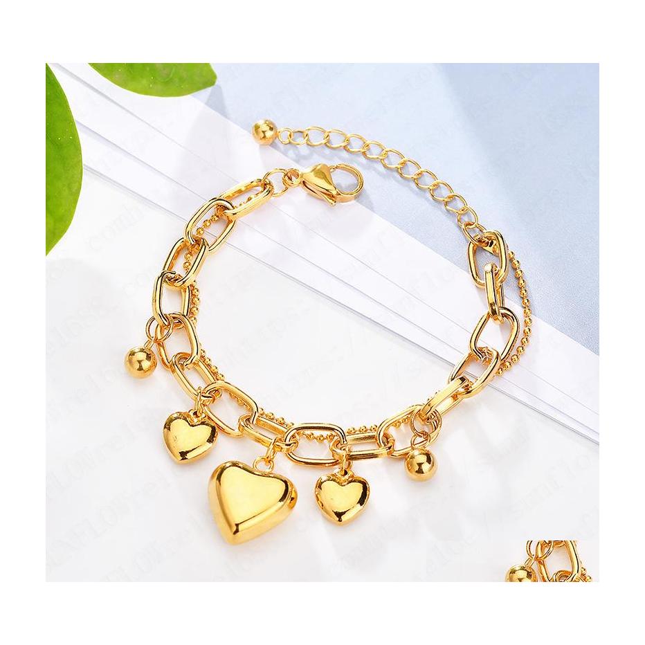 

Charm Bracelets 18K Gold Plated Women Layered Stainless Steel Heart Charm Bracelet Factory Custom Design C3 Drop Delivery Jewelry Bra Dhck6