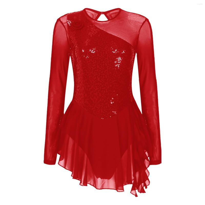 

Stage Wear Women Adults Sequins Ballet Tutu Dress Gymnastics Workout Leotards Mesh Figure Ice Skating Lyrical Dancewear Costume, Black