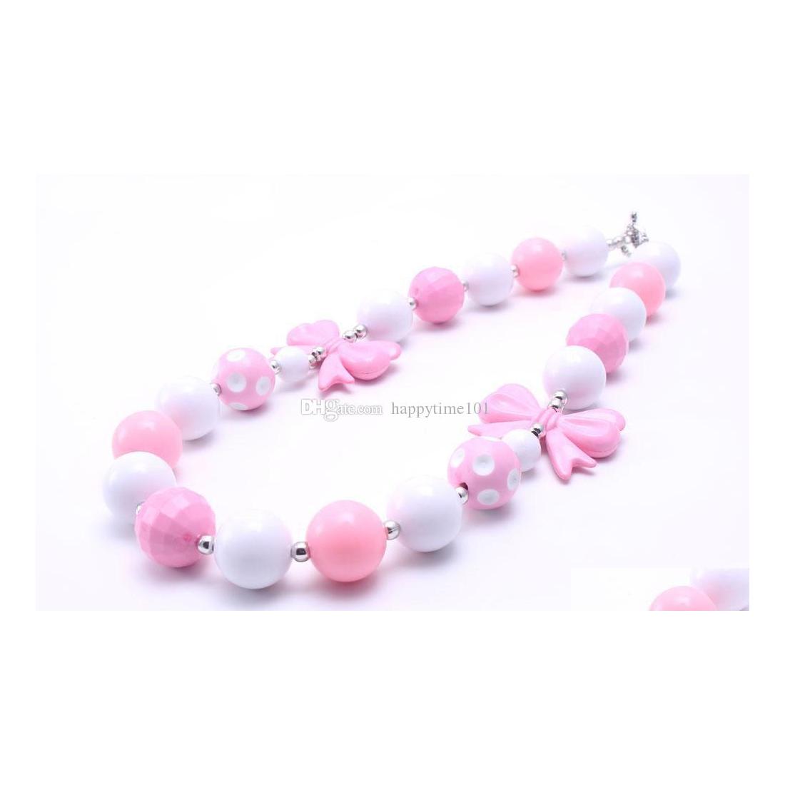 

Beaded Necklaces Pretty Bow Fashion Kid Chunky Necklace Pinkaddwhite Color Bubblegum Bead Children Jewelry For Toddler Girls Drop De Dhrwk