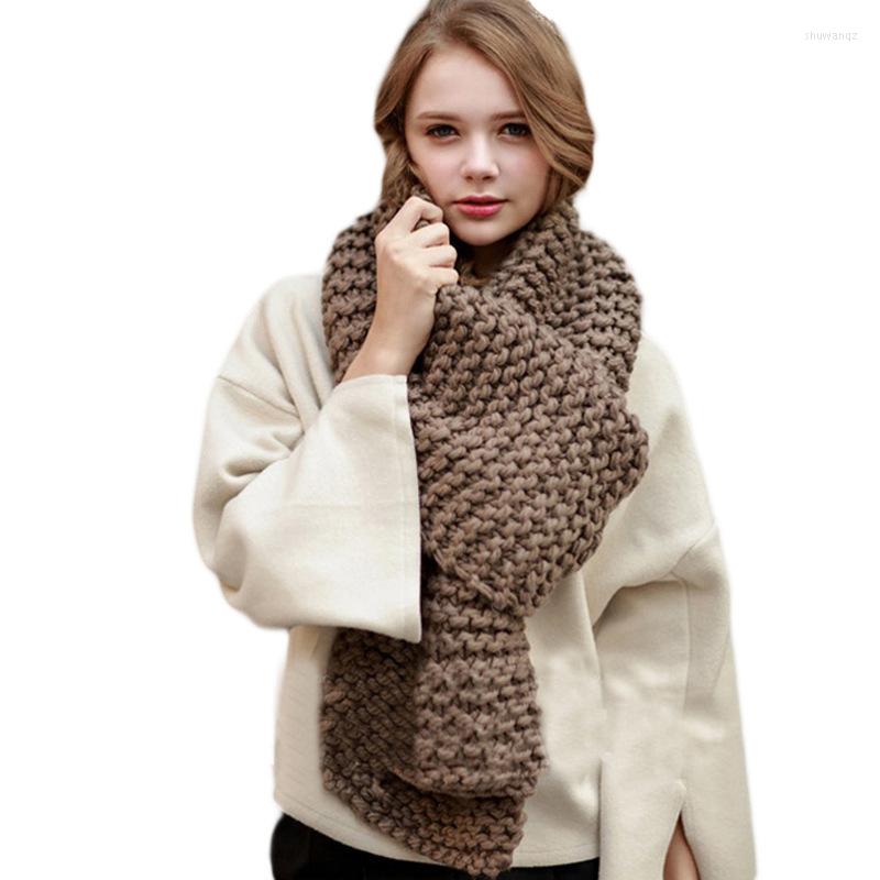 

Scarves Cashmere Imitation Winter Women's Scarf Thick Solid Color Knitted Coarse Wool Line Hand