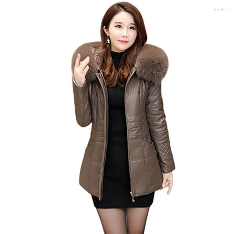 

Women's Leather Temperament Haining Down Jacket Women's Winter Short Loose Slim Hooded Mother Dress Warm Fashion Large Size Fur Coat Tid, Champagne