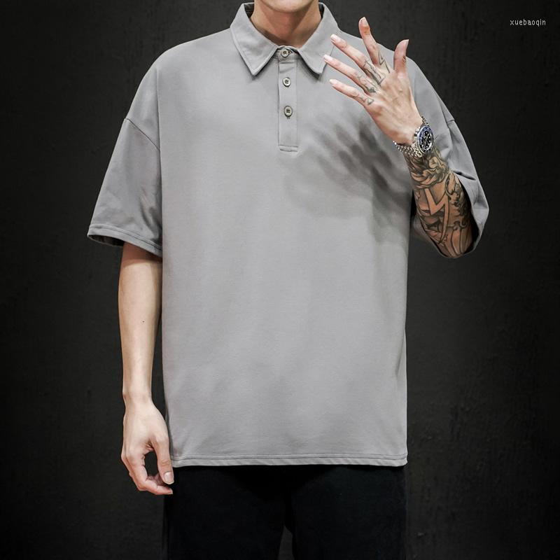 

Men' Polos YASUGUOJI 2022 Summer Plain Oversized Mens Polo Shirt Fashion Loose Male Tops Tees Cotton Short Sleeve Casual Hommes, Black