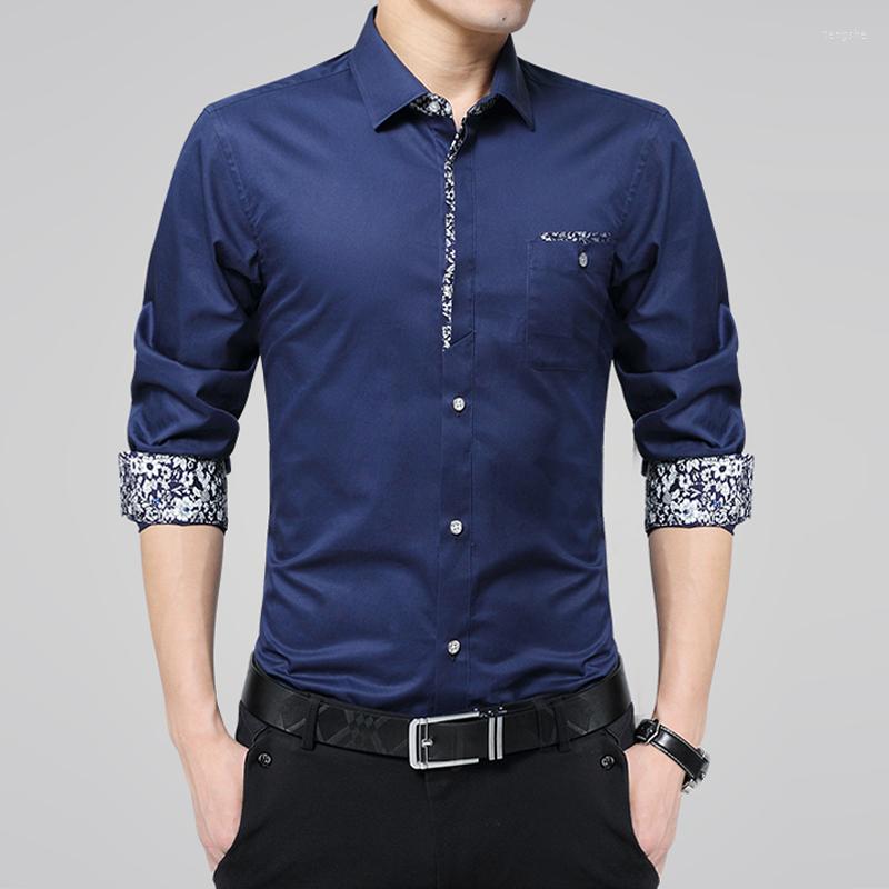 

Men's Dress Shirts Classic Long Sleeve Patchwork Floral Men Fashion Business Social Slim Fit Korean Mens Casual Shirt Elegant Brand Clothing, White