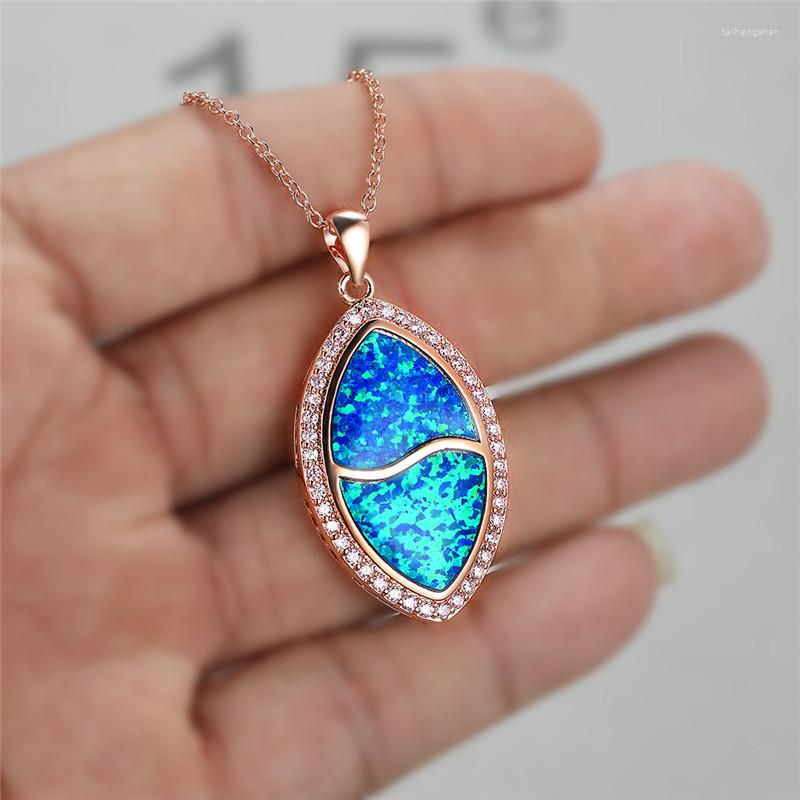 

Pendant Necklaces Big Leaf Crystal Wedding Necklace Charm Female White Blue Opal Rose Gold Silver Color Chain For Women