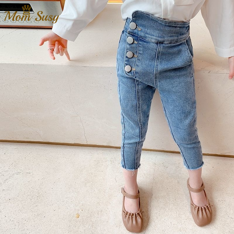 

Trousers Fashion Baby Girl Jean Pants Cotton High Waist Infant Toddler Children Button Denim Long Girls Pant Clothes 1 10Y 221207