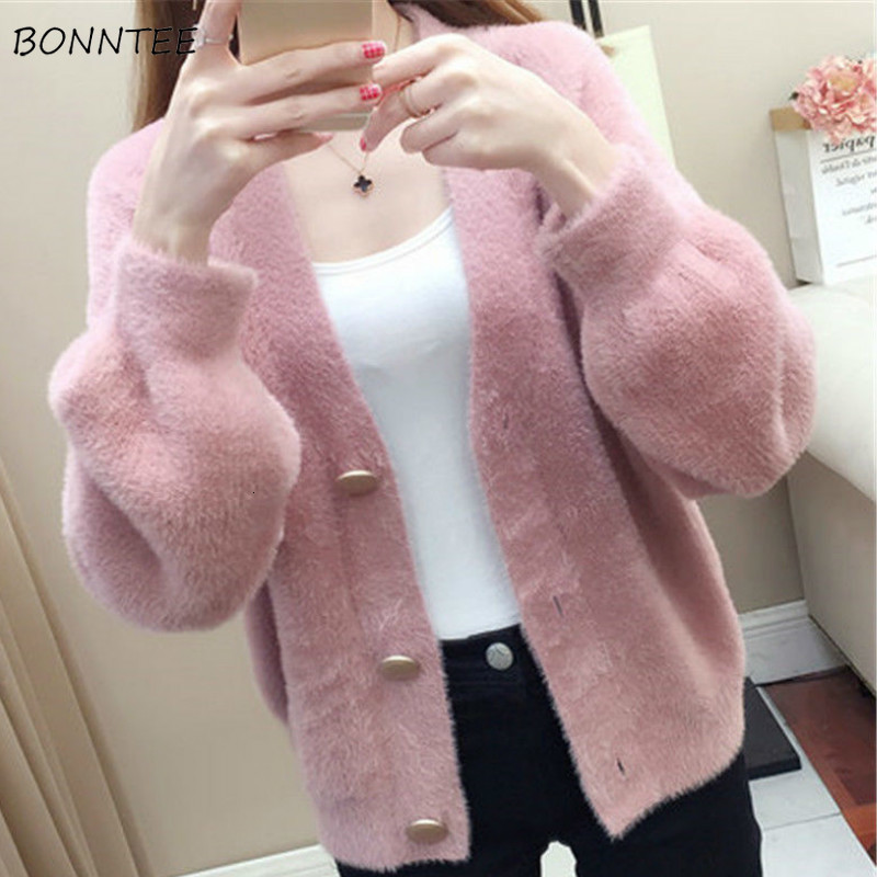 

Women' Knits Tees Sweaters Women Loose Comfortable Simple Warm All-match Elegant Knitted Wear Cardigan Long Sleeve Autumn V-Neck Ulzzang Chic 221206, Black