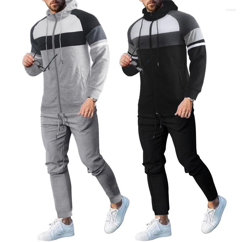 

Men's Tracksuits Men's Autumn And Winter Colorful Hooded Sports Suit Men Korean Version Of The Sweater Casual Loose Two-piece, Gray