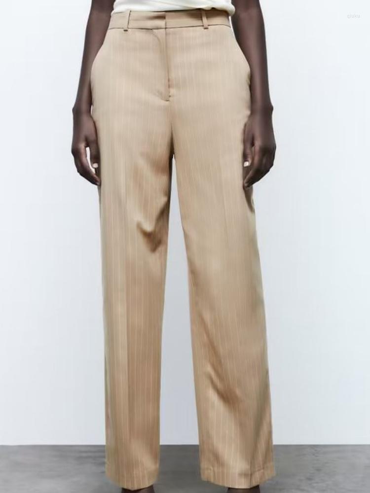 

Women's Pants Kumsvag 2022 Summer Women Striped Straight Casual Buttons Zipper Female Elegant Street Full Length Pant Trousers Clothing