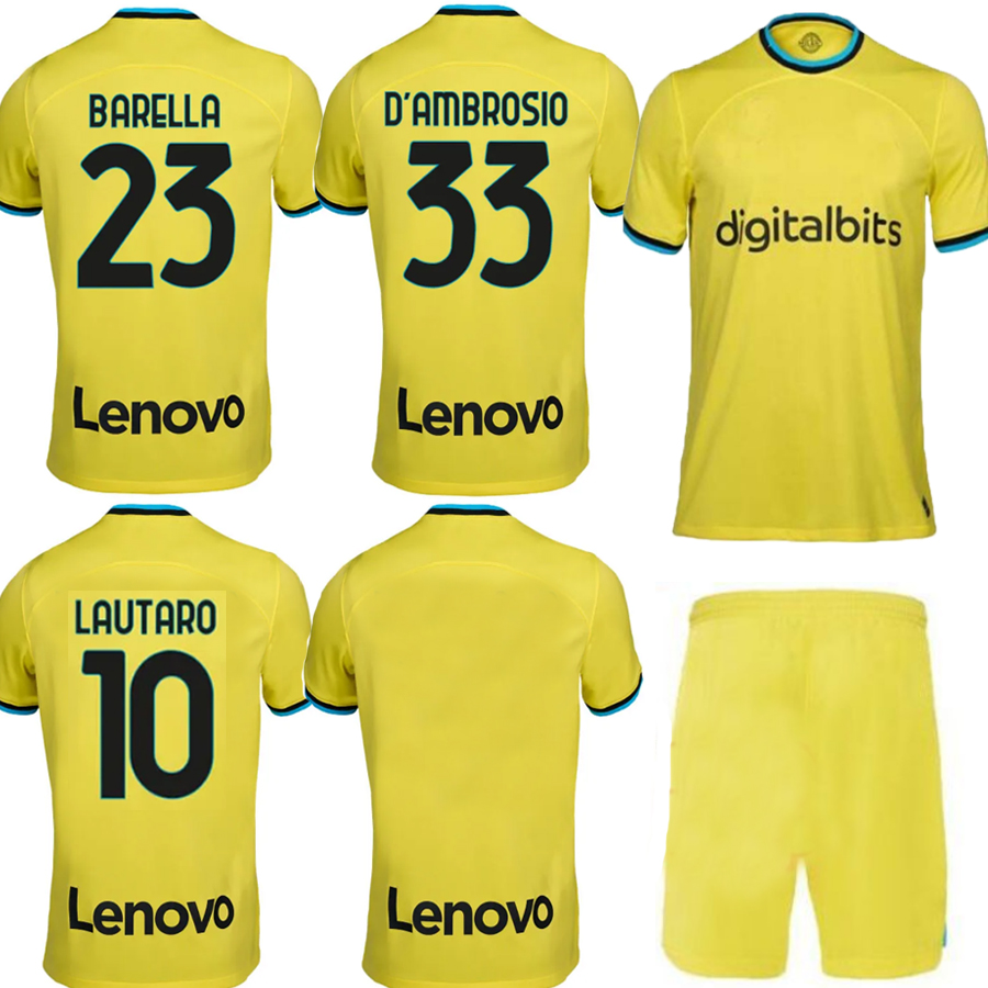 

2022 23 LUKAKU soccer jersey INTERS football shirts men kids kit 3rd uniform DZEKO BARELLA CALHANOGLU LAUTARO VIDAL J. CORREA equpment top camiseta GAGLIARDINI socks, 22 23 yellow 3rd kit with socks