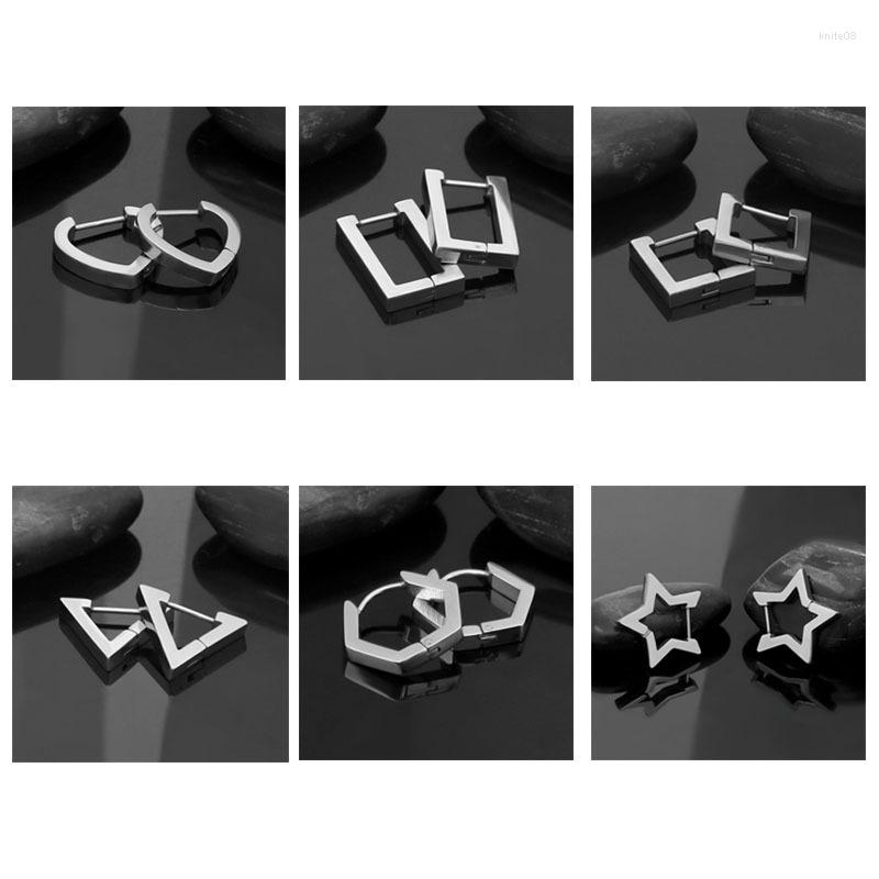 

Hoop Earrings 2pcs Trend Stainless Steel Geometry Rectangle Triangle Hexagon Heart Shape Hip Hop Men Women Street Rapper Jewelry