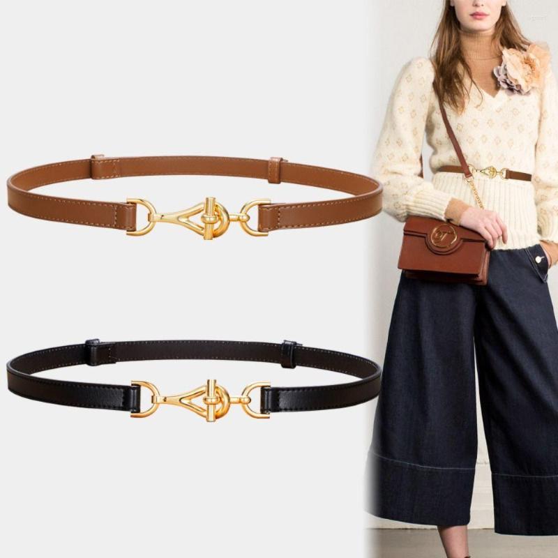 

Belts Fashion Luxury Design Casual Vintage Hang Buckle Waistband Trouser Dress Waist Strap Genuine Leather Thin Belt, Black