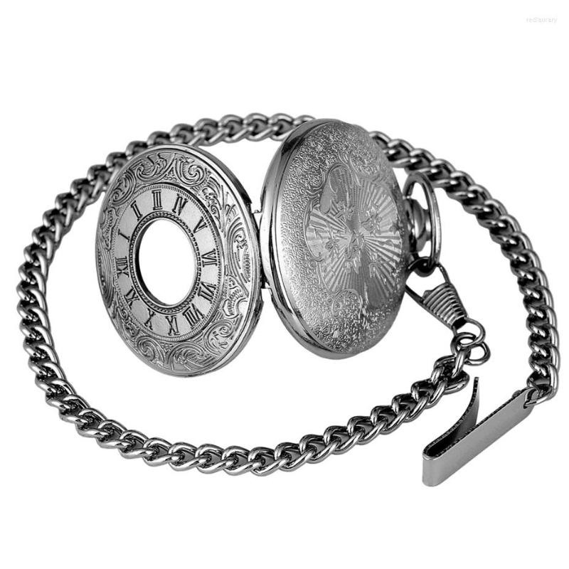 

Pocket Watches Retro Roman Numerals Half Quartz Watch Men Hanging Chain Pendant Clock Gifts, Bronze