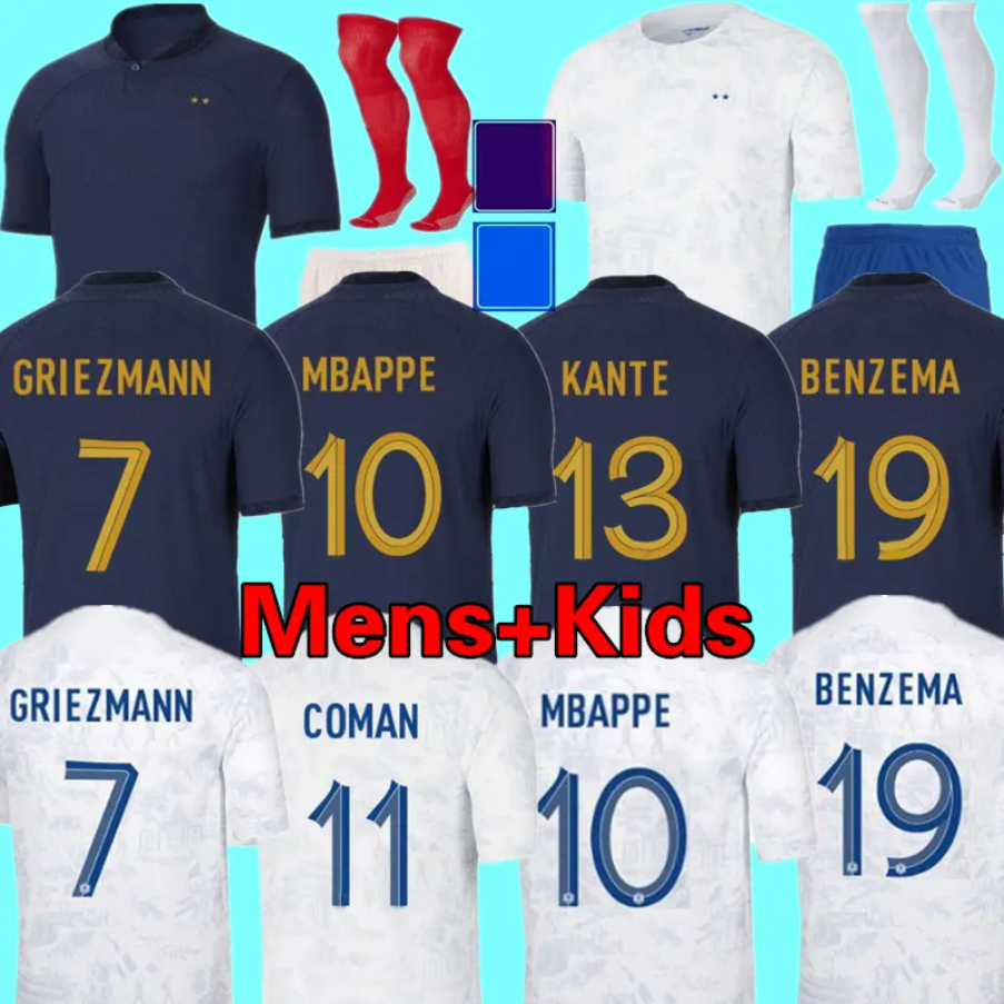 

MBAPPE Soccer Jerseys 2022 World Cup Maillots de football jersey Giroud FRENCH BENZEMA Football Shirts GRIEZMANN Tchouameni Dembele kit Shirt enfants MEN Kids 44rx