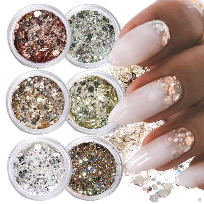 

Nail Glitter 6pcs Champagne Rose Flakes Mixed Hexagon Sequins Powder Fall Winter Mermaid Paillette Decorations LA1539-52