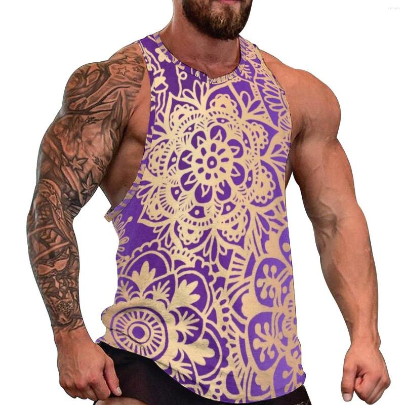 

Men' Tank Tops Gold Mandala Print Top Retro Floral Vintage Summer Gym Men Graphic Sleeveless Shirts Big Size 4XL 5XL, Style-15